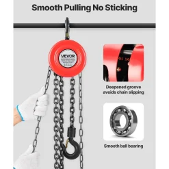 VEVOR Hand Chain Hoist, 1 Ton 2200 lbs Capacity, Manual Chain Block with Upgrade G70 Galvanized Chain, 10 ft Lifting Height, Heavy Duty Pulley Hoist for Garage Warehouse Automotive Machinery, Red