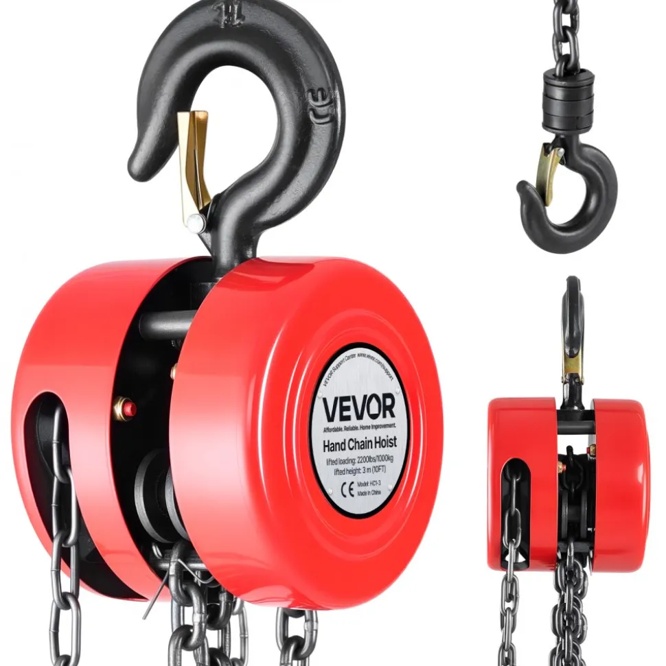 VEVOR Hand Chain Hoist, 1 Ton 2200 lbs Capacity, Manual Chain Block with Upgrade G70 Galvanized Chain, 10 ft Lifting Height, Heavy Duty Pulley Hoist for Garage Warehouse Automotive Machinery, Red