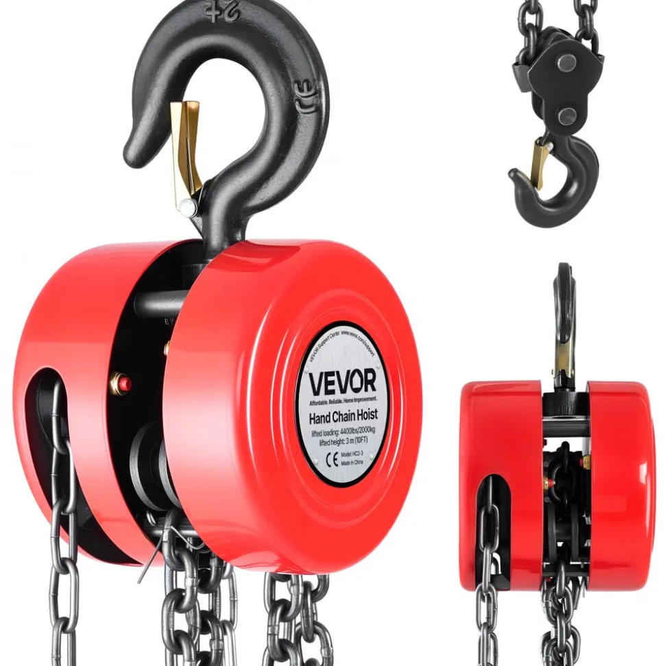 VEVOR Hand Chain Hoist, 2 Ton 4400 lbs Capacity, Manual Chain Block with Upgrade G70 Galvanized Chain, 10 ft Lifting Height, Heavy Duty Pulley Hoist for Garage Warehouse Automotive Machinery, Red