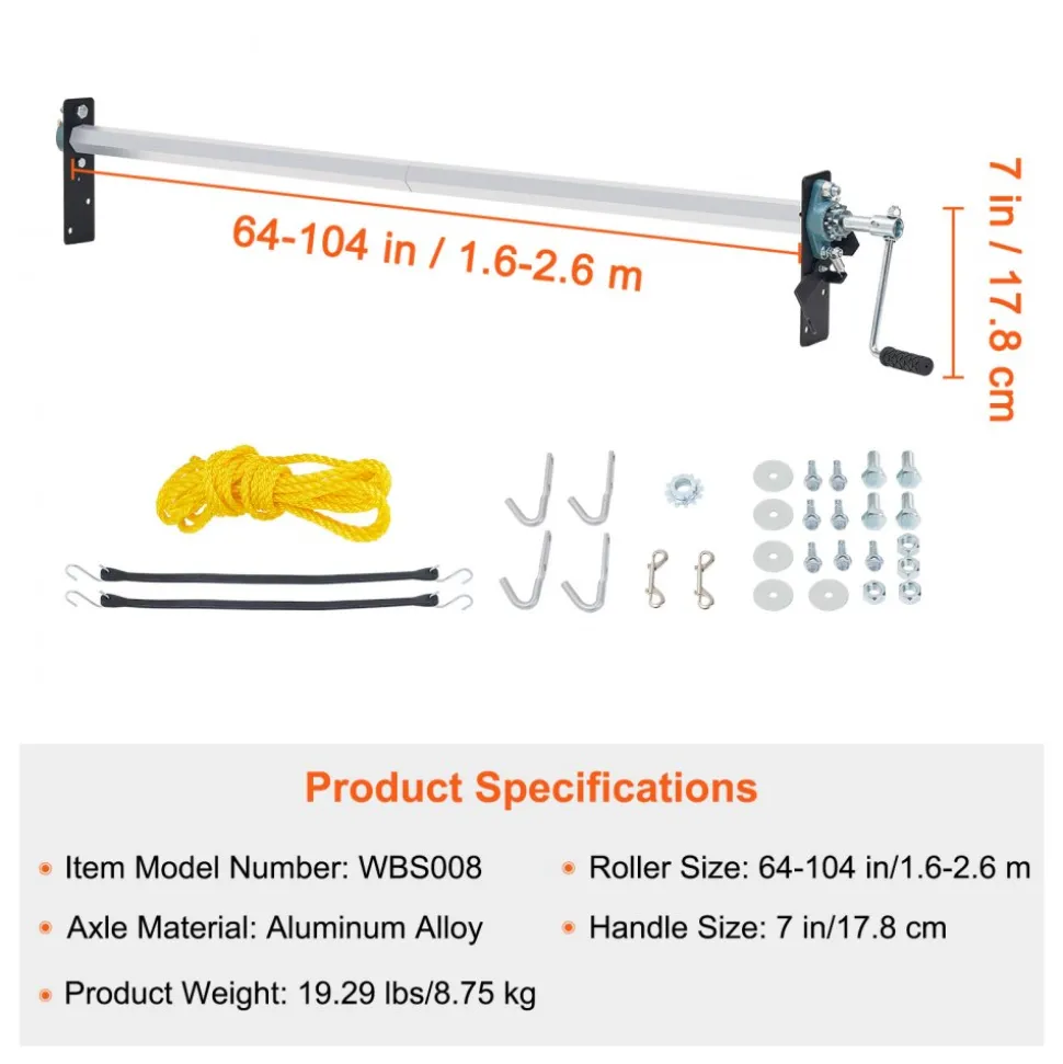 VEVOR Hand Crank Tarp Roller Kit, 64" to 104" Wide, Aluminum Alloy, Manual Cab Level Dump Truck Tarp Roller with 7" Sponge-Wrapped Handle, Perfect for Dump Trucks, Trailers, Trash Haulers (No Tarp)