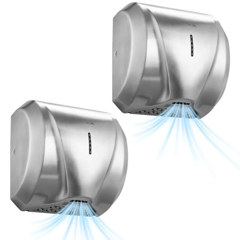 VEVOR Hand Dryer, 2 Pack 1800W Bathroom Air Hand Dryer, Automatic High Speed with HEPA Filter, Fast Drying, Brushed Stainless Steel, AC110-120V Commercial Wall Mounted for Restroom, Hotel, Office,Home