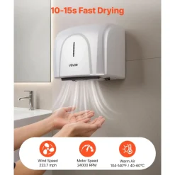 VEVOR Hand Dryer, 2 Pack 1300W Bathroom Air Hand Dryer, Automatic High Speed with HEPA Filter, Fast Drying, ABS Construction, AC110-120V Commercial Wall Mounted for Home Bathroom, Guest Room,Homestay