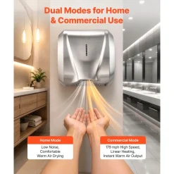 VEVOR Hand Dryer, 1800W Bathroom Air Hand Dryer, Automatic High Speed with HEPA Filter, Fast Drying, Heavy Duty Brushed Stainless Steel, AC110-120V Commercial Wall Mounted for Restroom, Hotel, Office
