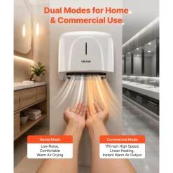 VEVOR Hand Dryer, 1300W Bathroom Air Hand Dryer, Automatic High Speed with HEPA Filter, Fast Drying, Premium ABS Construction, AC110-120V Commercial Wall Mounted for Home Bathroom, Guest Room,Homestay