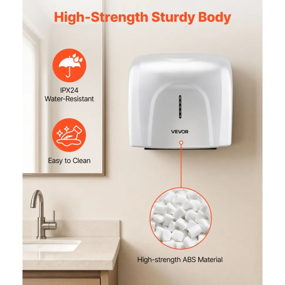 VEVOR Hand Dryer, 1300W Bathroom Air Hand Dryer, Automatic High Speed with HEPA Filter, Fast Drying, Premium ABS Construction, AC110-120V Commercial Wall Mounted for Home Bathroom, Guest Room,Homestay