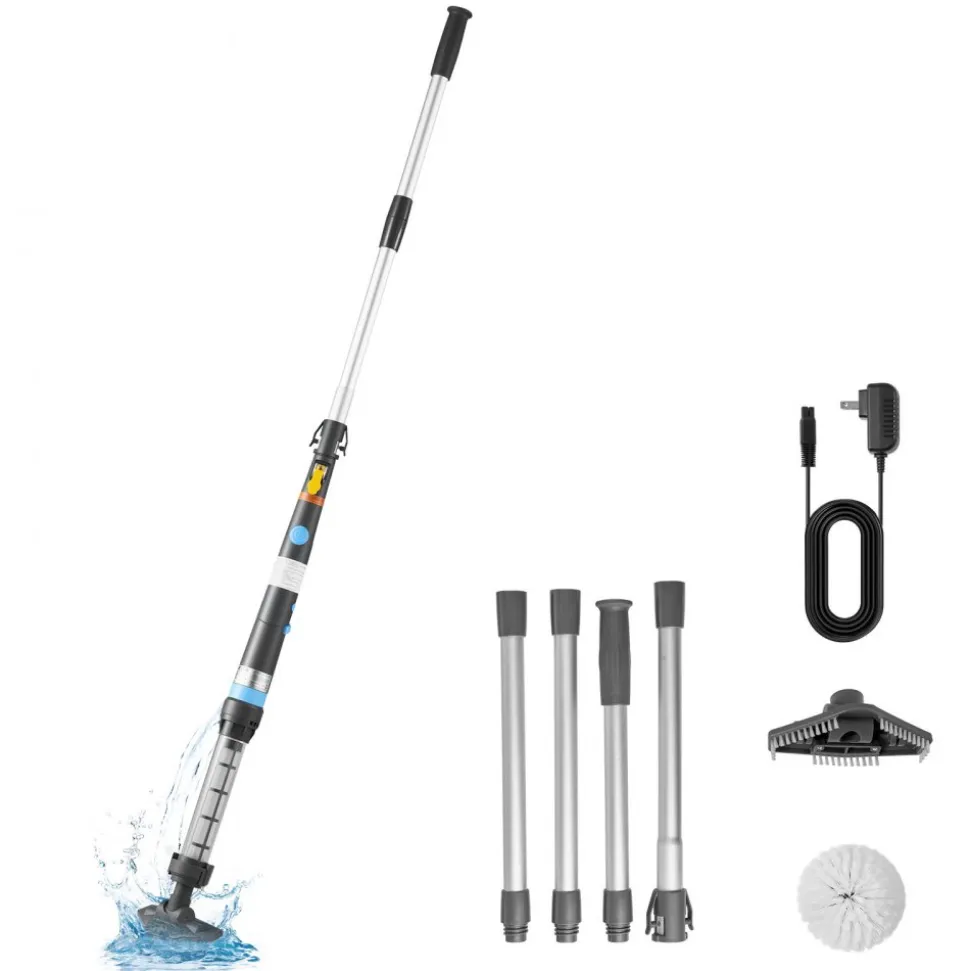 VEVOR Handheld Pool Vacuum, 8.5 GPM Cordless Spa Hot Tub Vacuum with Extension Pole and 2 Brush Heads, 60 Mins Running Time, for Small Debris, Sand, Rechargeable Pool Cleaner for Above Ground Pools