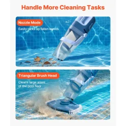 VEVOR Handheld Pool Vacuum, 26 GPM Cordless Spa Hot Tub Vacuum with Extension Pole, 60 Mins Running Time, Powerful Suction for Leaves and Debris, Rechargeable Pool Cleaner for Above Ground Pools