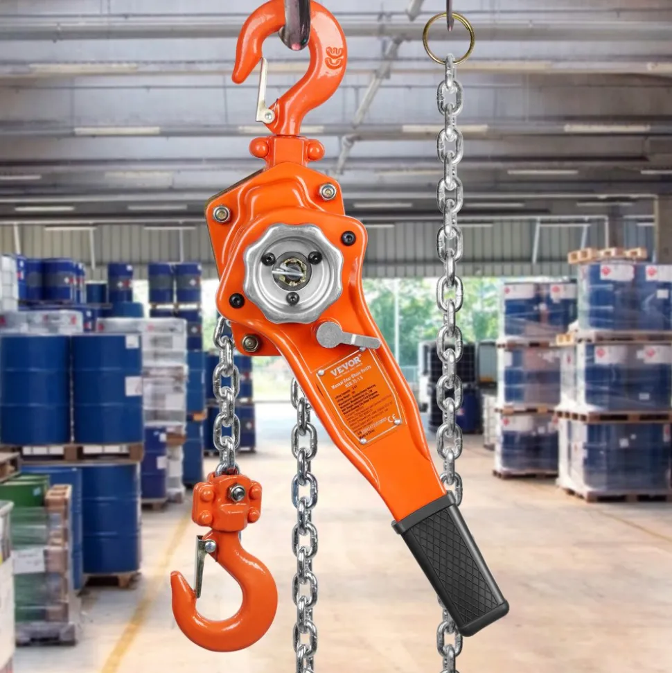 VEVOR Hand-Operated Chain Lift, 1650 lbs Load, 5ft Length, G80 Zinc-Coated Steel, Dual-Pawl Brake System, Automatic Chain Guide & Swivel Hook, Ideal for Workshops, Warehouses, and Loading Docks