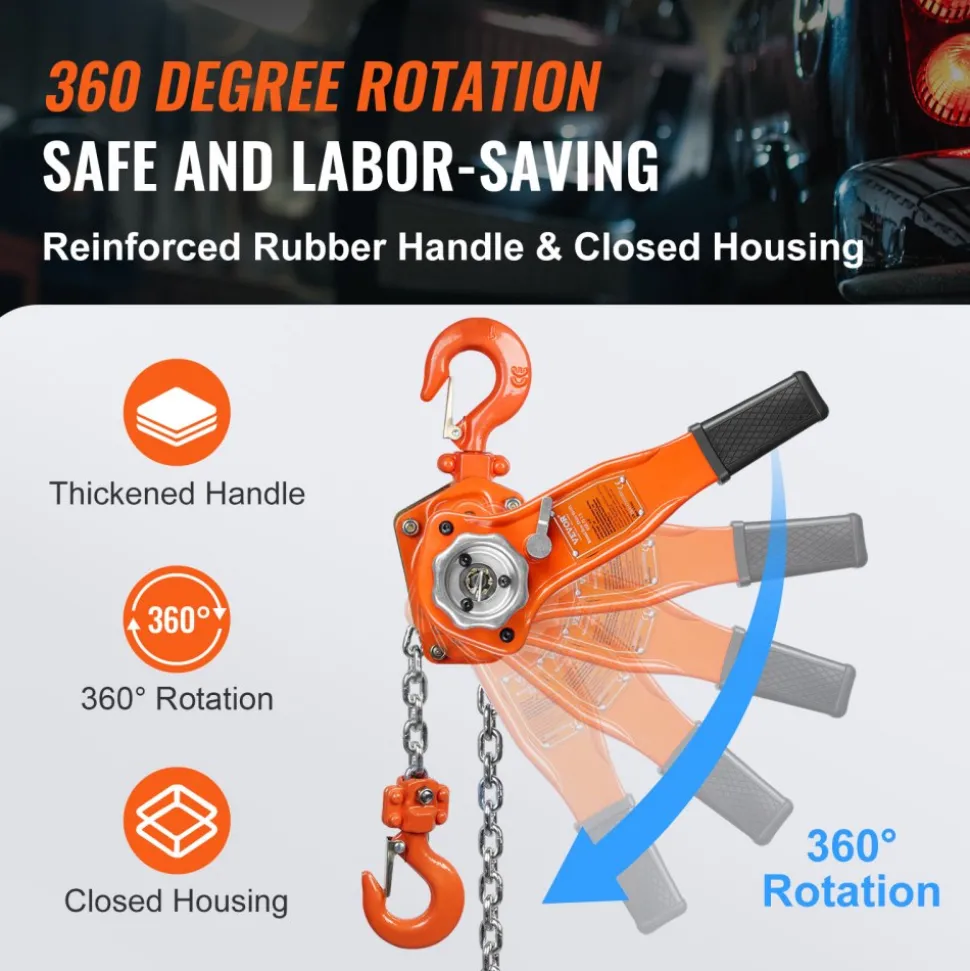 VEVOR Hand-Operated Chain Lift, 1650 lbs Load, 5ft Length, G80 Zinc-Coated Steel, Dual-Pawl Brake System, Automatic Chain Guide & Swivel Hook, Ideal for Workshops, Warehouses, and Loading Docks