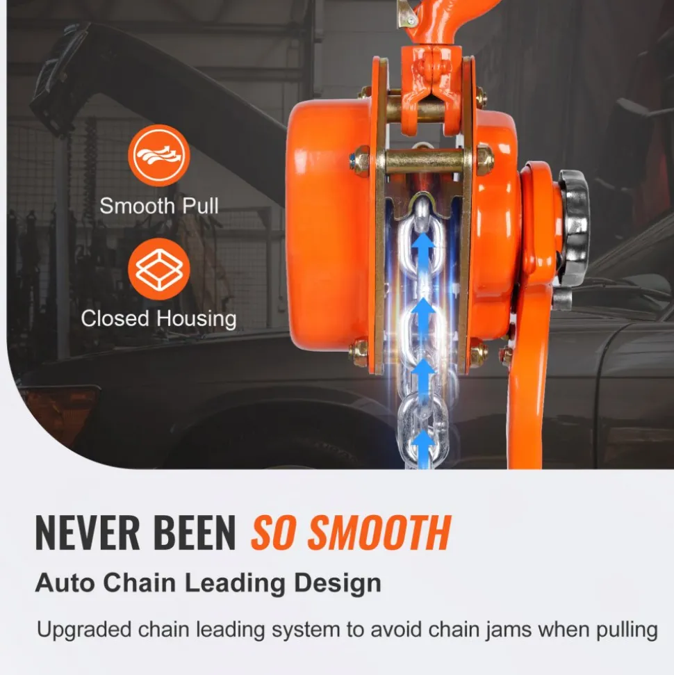 VEVOR Hand-Operated Chain Lift, 1650 lbs Load, 5ft Length, G80 Zinc-Coated Steel, Dual-Pawl Brake System, Automatic Chain Guide & Swivel Hook, Ideal for Workshops, Warehouses, and Loading Docks