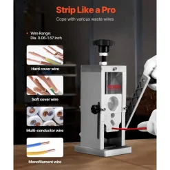 VEVOR Hand-Operated Wire Stripper, 0.06''-1.5'' Cable Removal Tool, Drill Attachment Option, Clear Depth Gauge, Lightweight Aluminum Build for Efficient Copper Scrap Processing