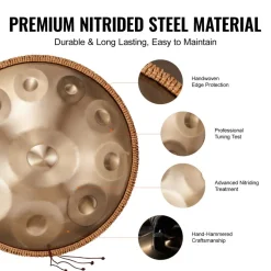 VEVOR Handpan Drum, 22 in & 10 Notes, D Minor Hand Drum, Hand Pan Drum Instrument with Mallets, 432Hz Handpan Stand & Carry Bag, Steel Healing Sound Drum, Percussion Instruments for Adults Beginners