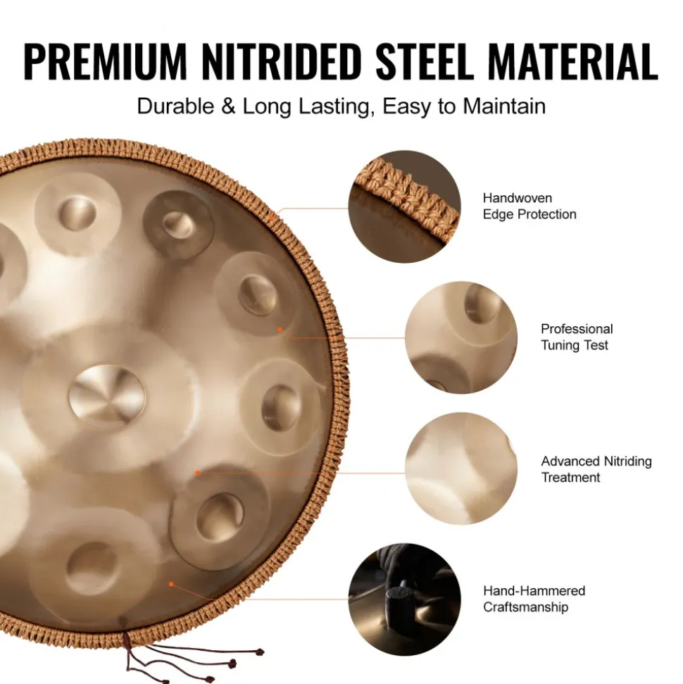 VEVOR Handpan Drum, 22 in & 10 Notes, D Minor Hand Drum, Hand Pan Drum Instrument with Mallets, 432Hz Handpan Stand & Carry Bag, Steel Healing Sound Drum, Percussion Instruments for Adults Beginners
