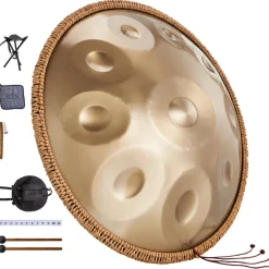 VEVOR Handpan Drum, 22 in & 10 Notes, D Minor Hand Drum, Hand Pan Drum Instrument with Mallets, 432Hz Handpan Stand & Carry Bag, Steel Healing Sound Drum, Percussion Instruments for Adults Beginners