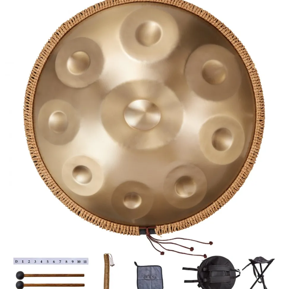 VEVOR Handpan Drum, 22 in & 9 Notes, D Minor Hand Drum, Hand Pan Drum Instrument with Mallets, 440Hz Handpan Stand & Carry Bag, Steel Healing Sound Drum, Percussion Instruments for Adults Beginners