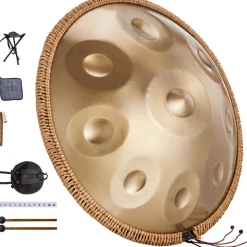 VEVOR Handpan Drum, 22 in & 9 Notes, D Minor Hand Drum, Hand Pan Drum Instrument with Mallets, 440Hz Handpan Stand & Carry Bag, Steel Healing Sound Drum, Percussion Instruments for Adults Beginners