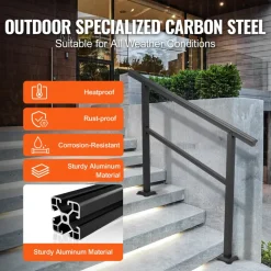 VEVOR Handrail Outdoor Stairs 47.6 X 35.2 Inch Outdoor Handrail Outdoor Stair Railing Adjustable from 0 to 30 Degrees Handrail for Stairs Outdoor Aluminum Black Stair Railing Fit 3-4 Steps
