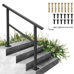 VEVOR Handrail Outdoor Stairs 47.6 X 35.2 Inch Outdoor Handrail Outdoor Stair Railing Adjustable from 0 to 30 Degrees Handrail for Stairs Outdoor Aluminum Black Stair Railing Fit 3-4 Steps