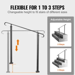 VEVOR Handrail Outdoor Stairs 47.6 X 35.2 Inch Outdoor Handrail Outdoor Stair Railing Adjustable from 0 to 30 Degrees Handrail for Stairs Outdoor Aluminum Black Stair Railing Fit 3-4 Steps