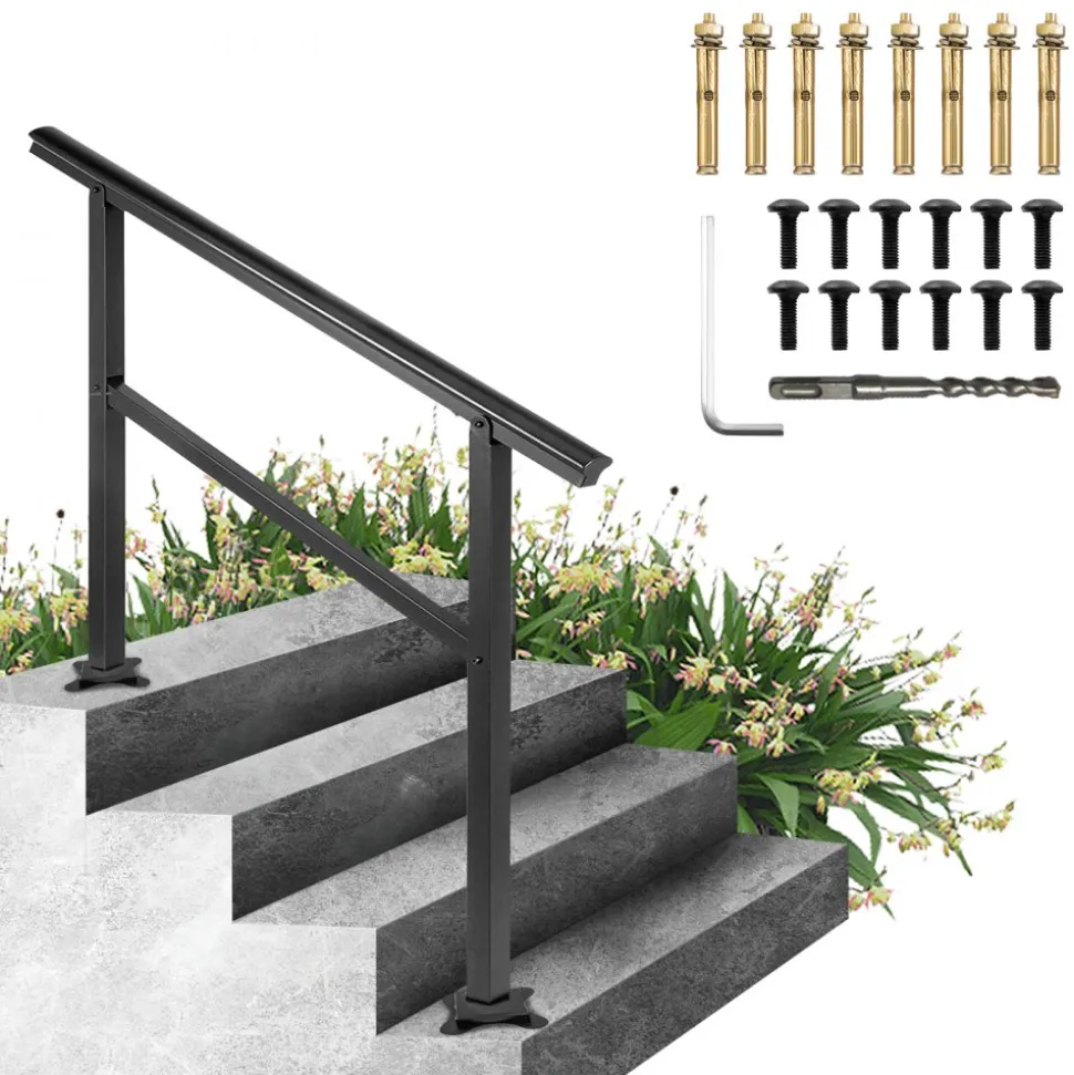 VEVOR Handrail Outdoor Stairs 47.6 X 35.2 Inch Outdoor Handrail Outdoor Stair Railing Adjustable from 0 to 30 Degrees Handrail for Stairs Outdoor Aluminum Black Stair Railing Fit 3-4 Steps