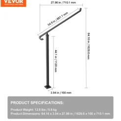 VEVOR Handrails for Outdoor Steps 1-2 Step Railings Wrought Iron Handrail Stair Railings for Steps Black Iron Railings for Steps Wall and Floor Mounted with Installation Kit