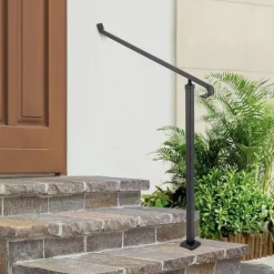 VEVOR Handrails for Outdoor Steps 1-2 Step Railings Wrought Iron Handrail Stair Railings for Steps Black Iron Railings for Steps Wall and Floor Mounted with Installation Kit