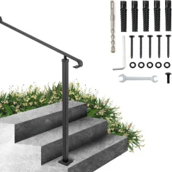 VEVOR Handrails for Outdoor Steps, 3-4 Step Stair Hand Rail Kit, Transitional Carbon Steel Railings with Installation Kit, Stair Rails for Seniors, Concrete Steps & Porch & Deck, White Retro Arch