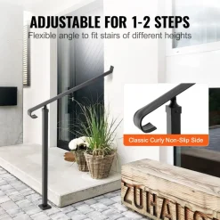 VEVOR Handrails for Outdoor Steps, 3-4 Step Stair Hand Rail Kit, Transitional Carbon Steel Railings with Installation Kit, Stair Rails for Seniors, Concrete Steps & Porch & Deck, White Retro Arch