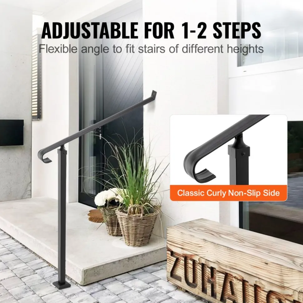 VEVOR Handrails for Outdoor Steps, 3-4 Step Stair Hand Rail Kit, Transitional Carbon Steel Railings with Installation Kit, Stair Rails for Seniors, Concrete Steps & Porch & Deck, White Retro Arch