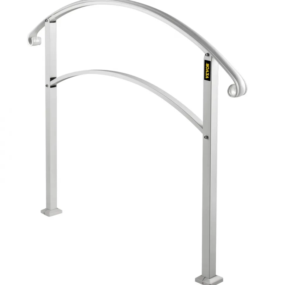 VEVOR Handrails for Outdoor Steps, Fit 1 or 4 Steps Outdoor Stair Railing, White Wrought Iron Handrail, Flexible Front Porch Hand Rail, Transitional Handrails for Concrete Steps or Wooden Stairs