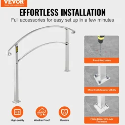 VEVOR Handrails for Outdoor Steps, Fit 1 or 4 Steps Outdoor Stair Railing, White Wrought Iron Handrail, Flexible Front Porch Hand Rail, Transitional Handrails for Concrete Steps or Wooden Stairs