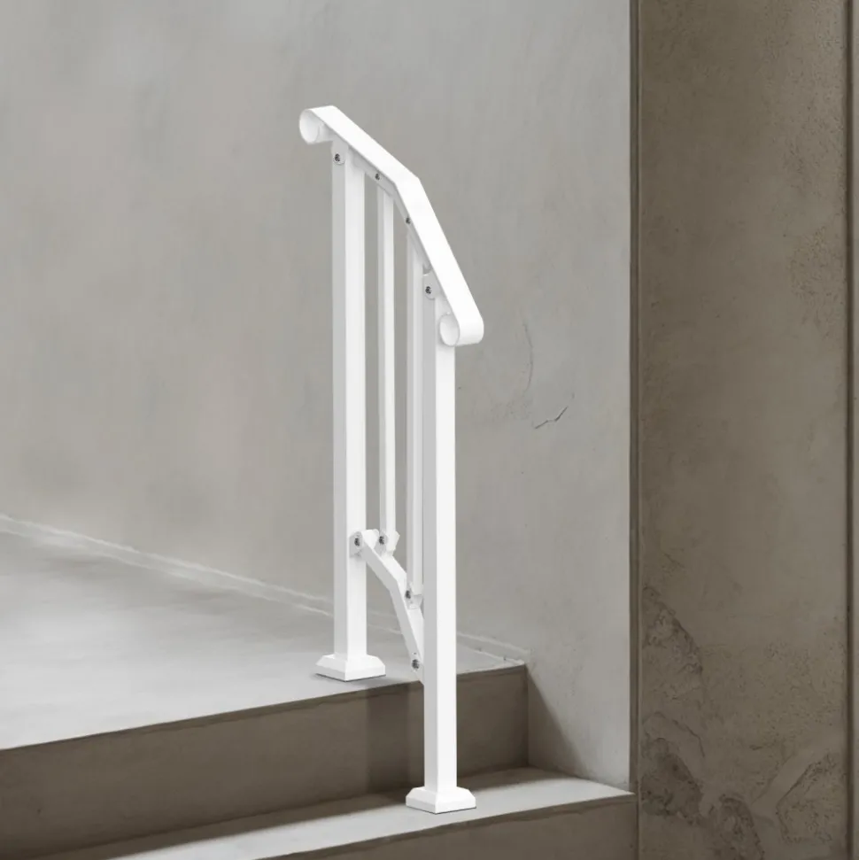 VEVOR Handrails for Outdoor Steps, 1-2 Step Stair Hand Rail Kit, Transitional Carbon Steel Railings with Installation Kit, Stair Rails for Seniors, Concrete Steps & Porch & Deck, White Retro Arch