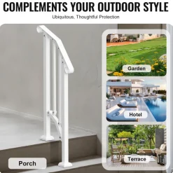 VEVOR Handrails for Outdoor Steps, 1-2 Step Stair Hand Rail Kit, Transitional Carbon Steel Railings with Installation Kit, Stair Rails for Seniors, Concrete Steps & Porch & Deck, White Retro Arch
