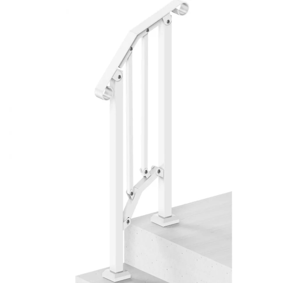 VEVOR Handrails for Outdoor Steps, 1-2 Step Stair Hand Rail Kit, Transitional Carbon Steel Railings with Installation Kit, Stair Rails for Seniors, Concrete Steps & Porch & Deck, White Retro Arch