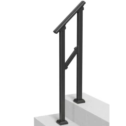 VEVOR Handrails for Outdoor Steps, 1-2 Step Stair Hand Rail Kit, Transitional Carbon Steel Railings with Installation Kit, Stair Rails for Seniors, Concrete Steps & Porch & Deck, Black Square Tube