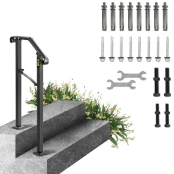 VEVOR Handrails for Outdoor Steps, 2-3 Step Stair Hand Rail Kit, Transitional Carbon Steel Railings with Installation Kit, Stair Rails for Seniors, Concrete Steps & Porch & Deck, Black Square Tube
