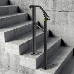 VEVOR Handrails for Outdoor Steps, 2-3 Step Stair Hand Rail Kit, Transitional Carbon Steel Railings with Installation Kit, Stair Rails for Seniors, Concrete Steps & Porch & Deck, Black Square Tube