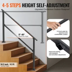 VEVOR Handrails for Outdoor Steps, 4-5 Step Stair Hand Rail Kit, Transitional Carbon Steel Railings with Installation Kit, Stair Rails for Seniors, Concrete Steps & Porch & Deck, Black Square Tube