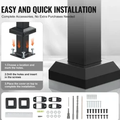 VEVOR Handrails for Outdoor Steps, 4-5 Step Stair Hand Rail Kit, Transitional Carbon Steel Railings with Installation Kit, Stair Rails for Seniors, Concrete Steps & Porch & Deck, Black Square Tube