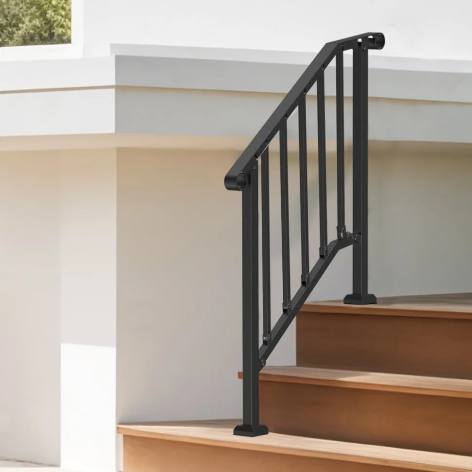 VEVOR Handrails for Outdoor Steps, 2-3 Step Stair Hand Rail Kit, Transitional Carbon Steel Railings with Installation Kit, Stair Rails for Seniors, Concrete Steps & Porch & Deck, Black Retro Arch
