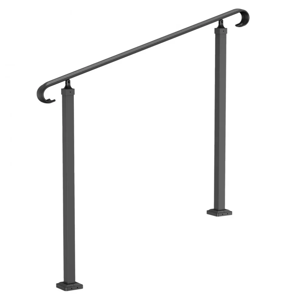 VEVOR Handrails for Outdoor Steps, Fit 1-3 Steps Wrought Iron Handrail, Outdoor Stair Railing, Adjustable Front Porch Hand Rail, Black Transitional Hand railings for Concrete Steps or Wooden Stairs