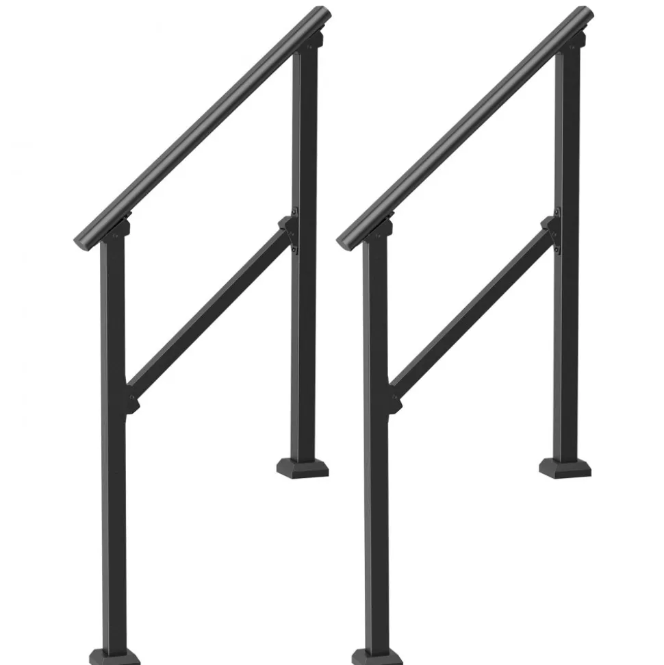 VEVOR Handrails for Outdoor Steps, 2 PCS 2-3 Step Stair Hand Rail Kit, Transitional Carbon Steel Railings with Installation Kit, Stair Rails for Seniors, Concrete & Porch & Deck, Black Square Tube