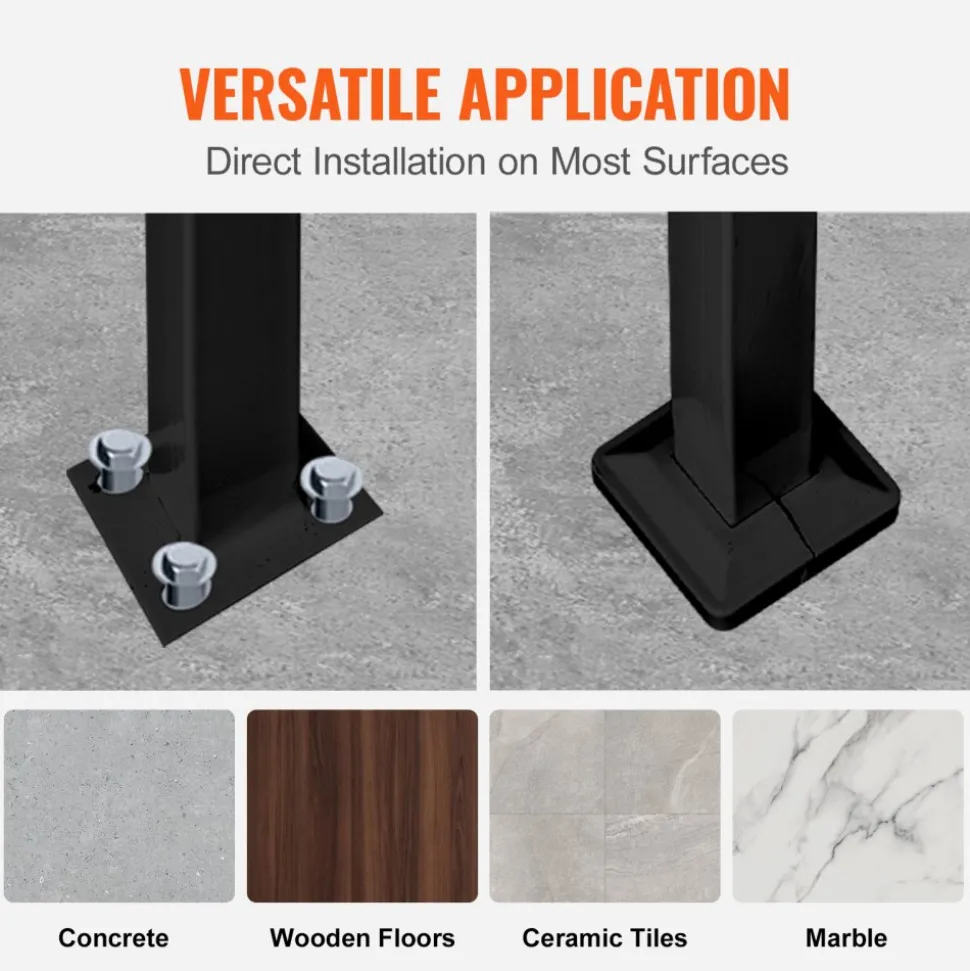 VEVOR Handrails for Outdoor Steps, Fit 1 or 3 Steps Outdoor Stair Railing, Black Wrought Iron Handrail, Flexible Front Porch Hand Rail, Transitional Handrails for Concrete Steps or Wooden Stairs