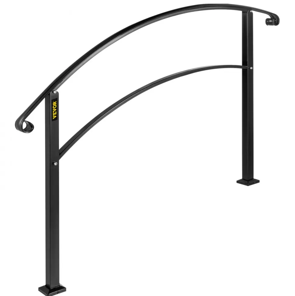VEVOR Handrails for Outdoor Steps, Fit 1 or 3 Steps Outdoor Stair Railing, Black Wrought Iron Handrail, Flexible Front Porch Hand Rail, Transitional Handrails for Concrete Steps or Wooden Stairs