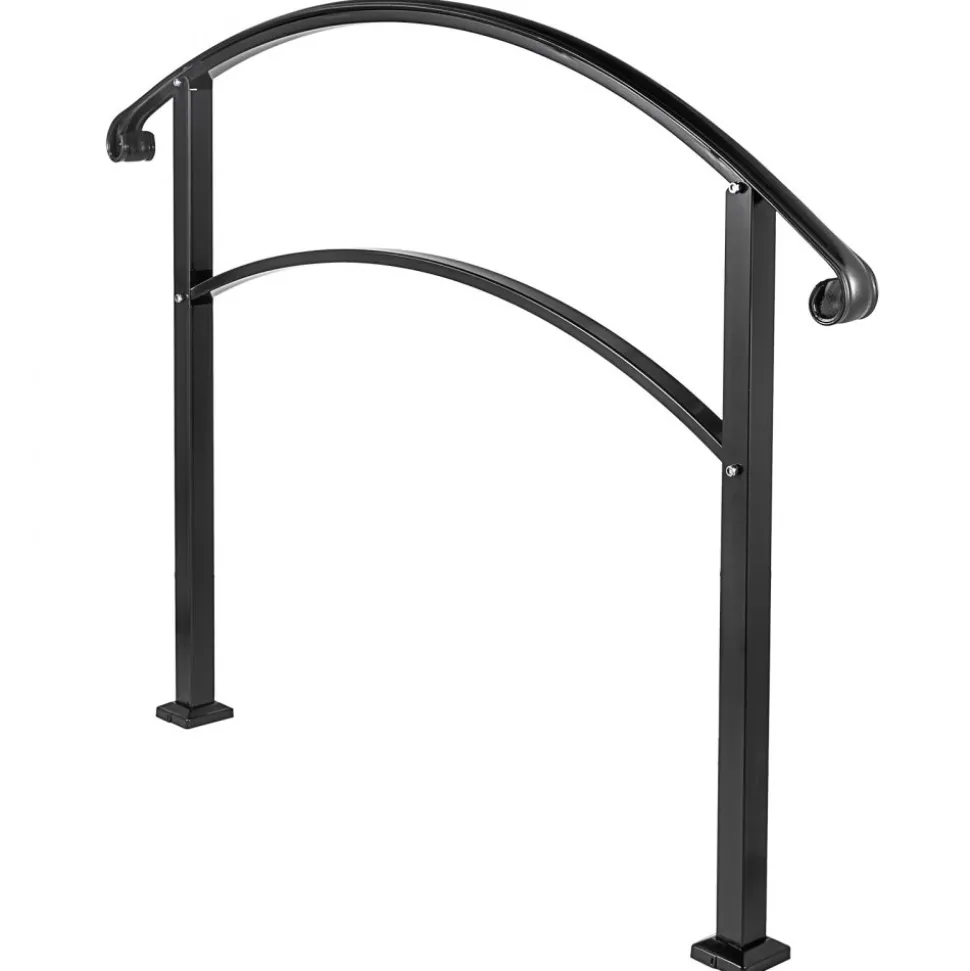 VEVOR Handrails for Outdoor Steps, Fit 1 or 3 Steps Outdoor Stair Railing, Black Wrought Iron Handrail, Flexible Front Porch Hand Rail, Transitional Handrails for Concrete Steps or Wooden Stairs