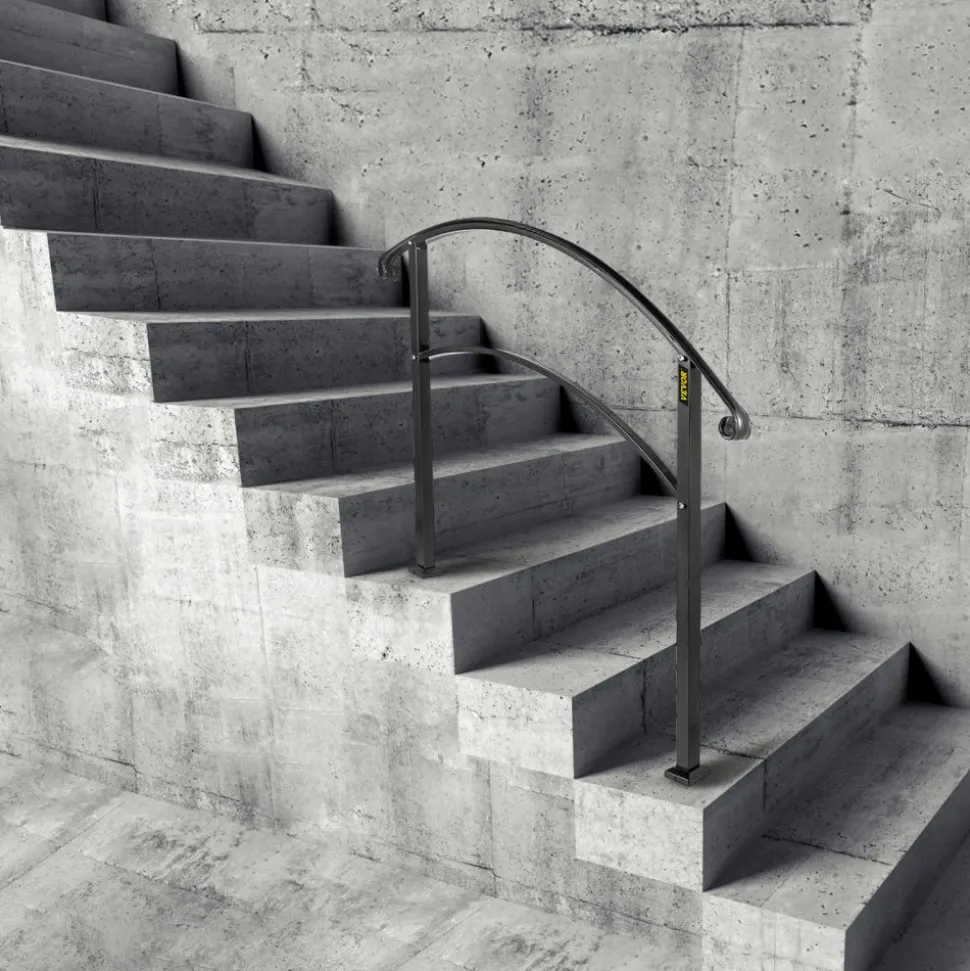 VEVOR Handrails for Outdoor Steps, Fit 1 or 3 Steps Outdoor Stair Railing, Black Wrought Iron Handrail, Flexible Front Porch Hand Rail, Transitional Handrails for Concrete Steps or Wooden Stairs