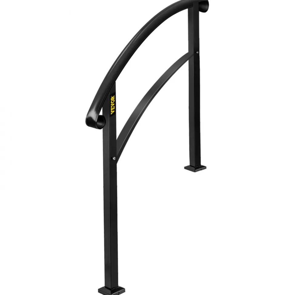 VEVOR Handrails for Outdoor Steps, Fit 1 or 3 Steps Outdoor Stair Railing, Black Wrought Iron Handrail, Flexible Front Porch Hand Rail, Transitional Handrails for Concrete Steps or Wooden Stairs