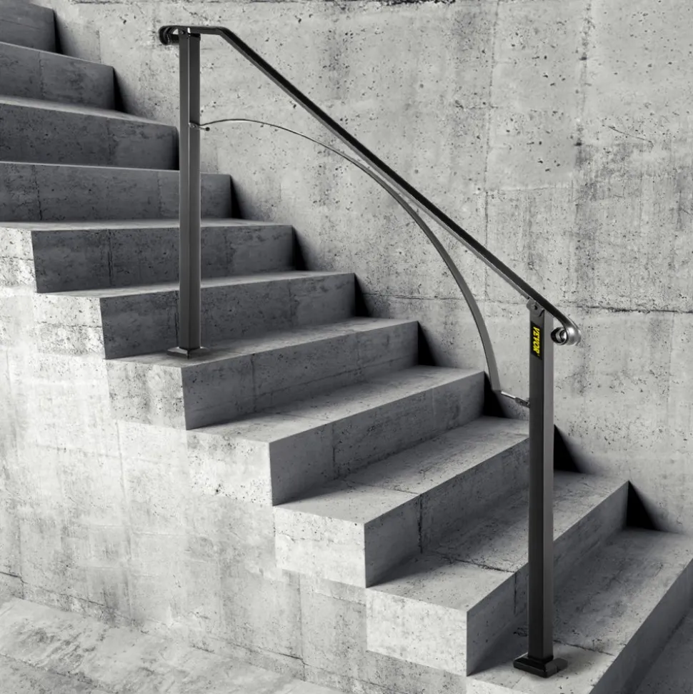 VEVOR Handrails for Outdoor Steps, Fit 4 or 5 Steps Outdoor Stair Railing, Arch#4 Wrought Iron Handrail, Flexible Porch Railing, Black Transitional Handrails for Concrete Steps or Wooden Stairs
