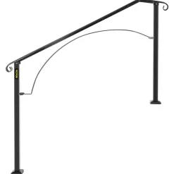 VEVOR Handrails for Outdoor Steps, Fit 4 or 5 Steps Outdoor Stair Railing, Arch#4 Wrought Iron Handrail, Flexible Porch Railing, Black Transitional Handrails for Concrete Steps or Wooden Stairs