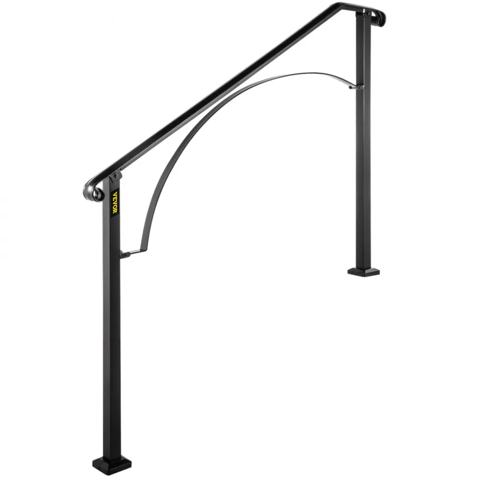 VEVOR Handrails for Outdoor Steps, Fit 4 or 5 Steps Outdoor Stair Railing, Arch#4 Wrought Iron Handrail, Flexible Porch Railing, Black Transitional Handrails for Concrete Steps or Wooden Stairs